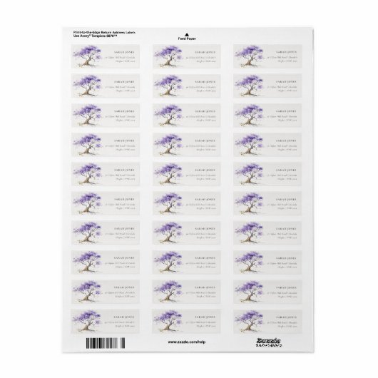 Minimale Lila Waterverf Jacaranda Tree Adres Etiket (Full Sheet)