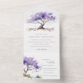 Minimale Lila Waterverf Jacaranda Tree Wedding All In One Uitnodiging (Binnen)