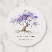 Minimale Lila Waterverf Jacaranda Tree Wedding Bedankjes Labels (Voorkant)