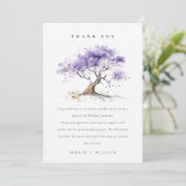 Minimale Lila Waterverf Jacaranda Tree Wedding Bedankkaart (Staand voorkant)