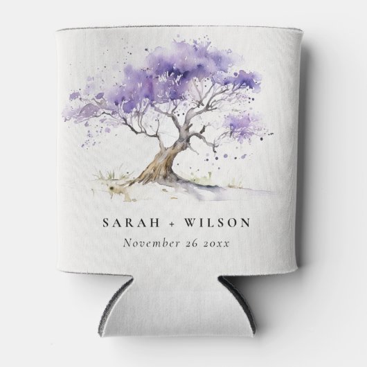 Minimale Lila Waterverf Jacaranda Tree Wedding Blikjeskoeler (Voorkant)