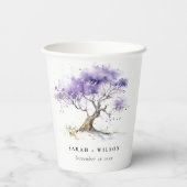 Minimale Lila Waterverf Jacaranda Tree Wedding Papieren Bekers (Achterkant)