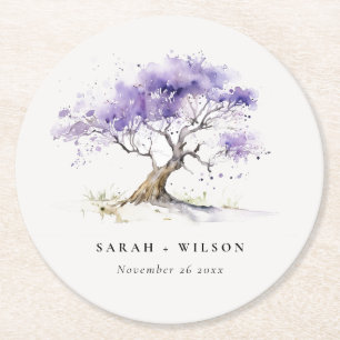 Minimale Lila Waterverf Jacaranda Tree Wedding Ronde Kartonnen Onderzetter