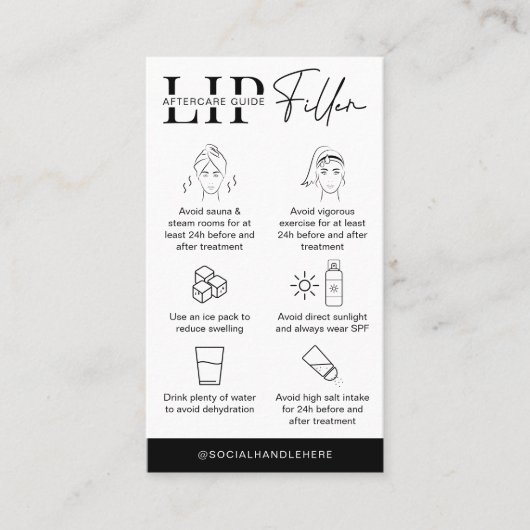 Minimale Lip Filler Aftercare Guide instructies Visitekaartje (Voorkant)