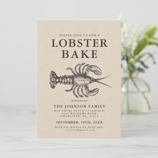 Minimale Lobster Bake Style Invite Kaart (Staand voorkant)