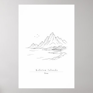 Minimale Lofoten-eilanden Lijnkunst Afdruk Noors Poster