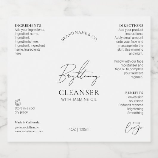 Minimale Logo 8 OZ Cosmo Fles Waterdicht Etiket (Enkel label)