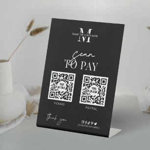 Minimale Logo Twee QR-codes Betaling Scannen naar  Reclamebord Met Voetstuk