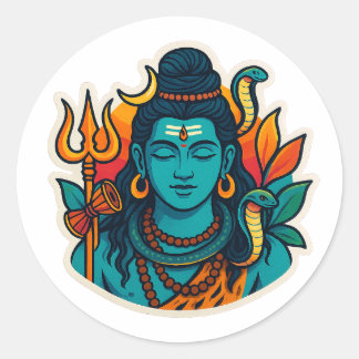 Minimale Lord Shiva-illustratie – Trishul, Damru Ronde Sticker