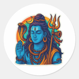 Minimale Lord Shiva-illustratie – Trishul, Damru Ronde Sticker