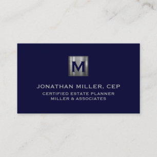 Minimale Luxe Navy Blue Silver Monogram Visitekaartje