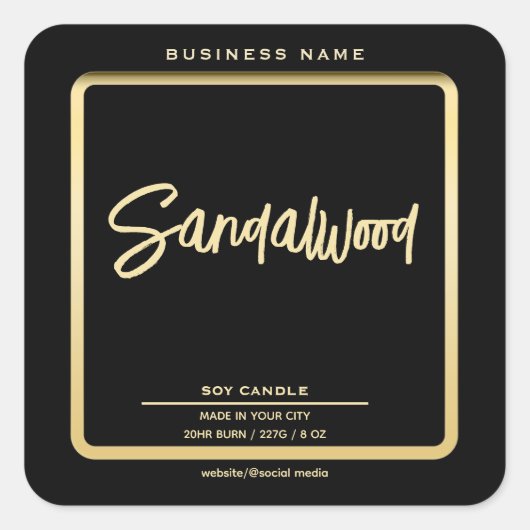 Minimale luxe zwarte goudkaars vierkante sticker (Voorkant)