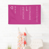 Minimale magenta en witte heart moderne bruiloft spandoek (Insitu)