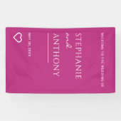 Minimale magenta en witte heart moderne bruiloft spandoek (Horizontaal)
