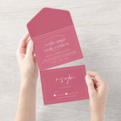 Minimale Magenta roze bruiloft All In One Uitnodiging (Afscheurbaar)
