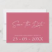Minimale magenta roze weduwschap met het script sp save the date (Voorkant)