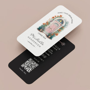 Minimale Makelaar Pastel Roze Deur Visitekaartje Contactkaartje