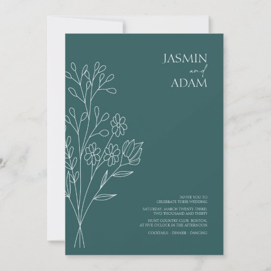 Minimale maraginedrukbruine wilde bloemen bruiloft kaart (Voorkant)