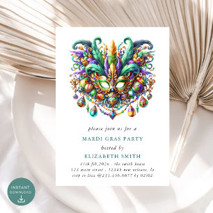 Minimale Mardi Gras Mask Party Uitnodiging