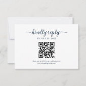 Minimale Marine Blauw Floral Monogram QR Code Brui RSVP Kaartje (Voorkant)