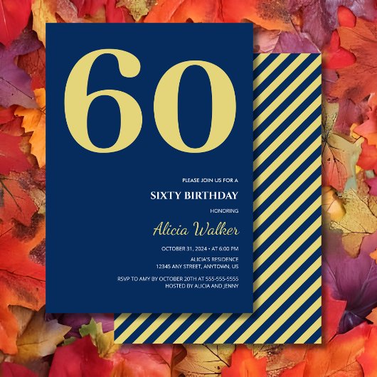 Minimale Marine Blauw Goud Typografie Verjaardag Kaart