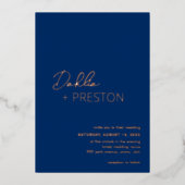 Minimale Marine Blauw Moderne bruiloft Folie Uitnodiging (Voorkant)