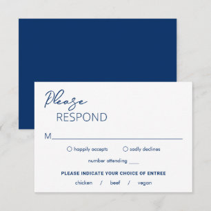 Minimale Marine Blauw Moderne bruiloft RSVP Kaartje