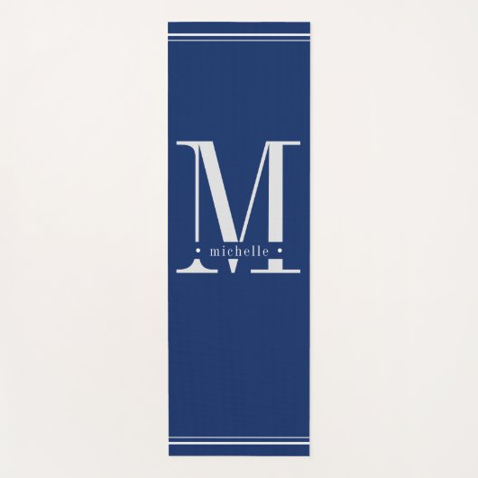 Minimale Marine Blauw & Wit Monogram Yogamat (Voorkant)