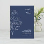 Minimale marineblauwe witte wilde bloemen bruiloft kaart (Staand voorkant)