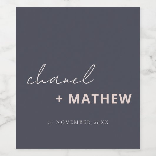 Minimale marinesluiting in zwart Script Typografie Wijn Etiket (Enkel label)