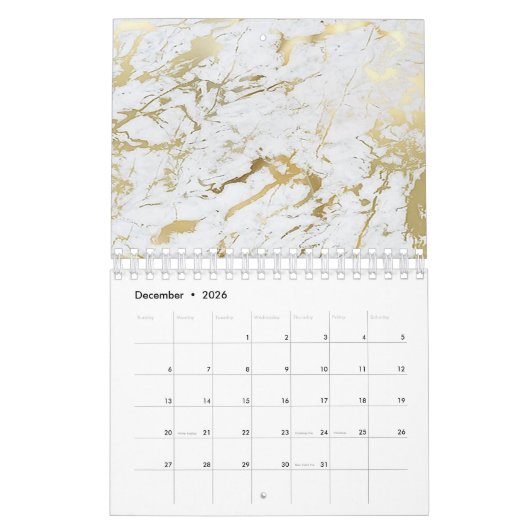 Minimale marmer White Grey Silver Roos Gold Stone Kalender (Dec 2026)