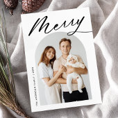 Minimale Merry Black Script Arch Photo Feestdagenkaart