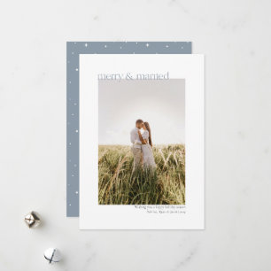 Minimale Merry en Gehuwd Dusty Blue Photo Feestdagenkaart