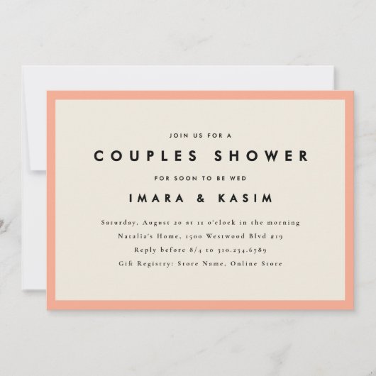 Minimale Mid Century Retro Perzik Paren Douche Kaart (Voorkant)