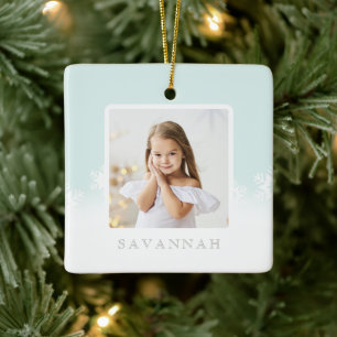 Minimale mint Green Ombre & Snowflake twee foto Keramisch Ornament