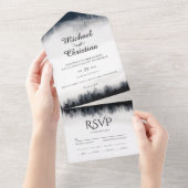 Minimale mistige sparren bos natuur bruiloft all in one uitnodiging (Afscheurbaar)