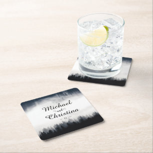 Minimale mistige sparren bos natuur bruiloft vierkante kartonnen onderzetter