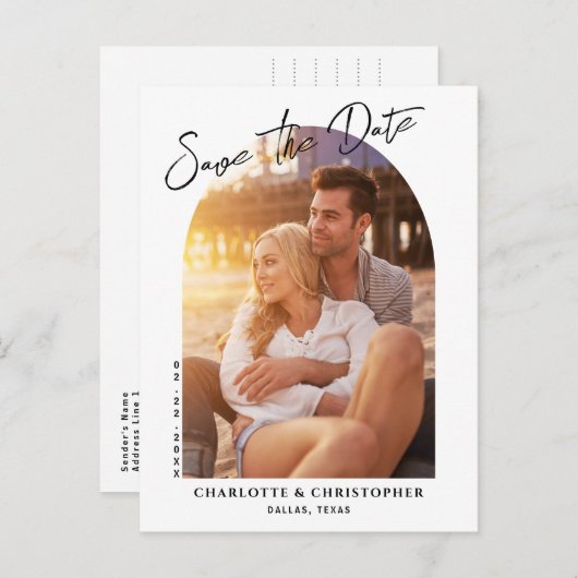 Minimale moderne Arch-foto slaat de datum op Aankondigingskaart (Voorkant / Achterkant)