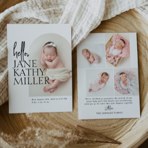 Minimale moderne babyfoto geboortekaart aankondiging
