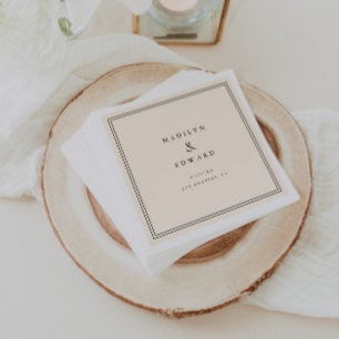 Minimale Moderne Beige Bruid Bruidegom Namen Trouw Servet