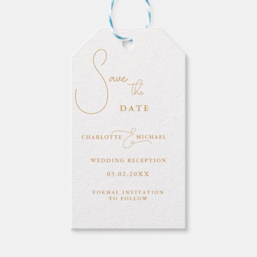 Minimale moderne "BESPAAR DE DATUM" Cadeaulabel (Voorkant)