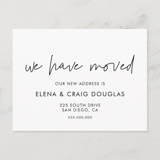 Minimale moderne, bewegende aankondiging briefkaart (Voorkant)