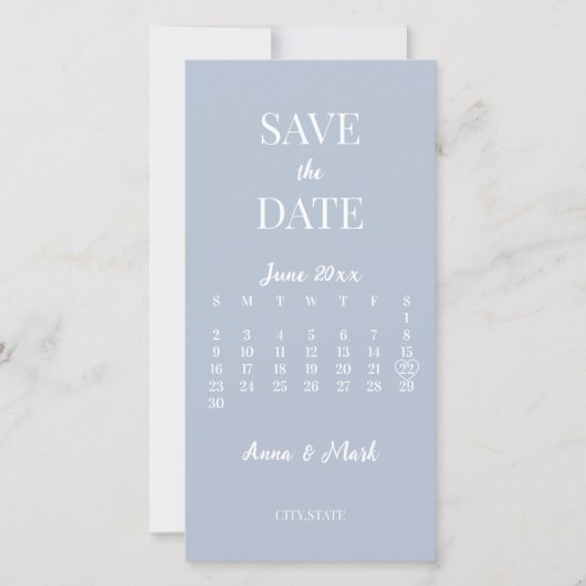 Minimale moderne, blauwe agenda save the date (Voorkant)