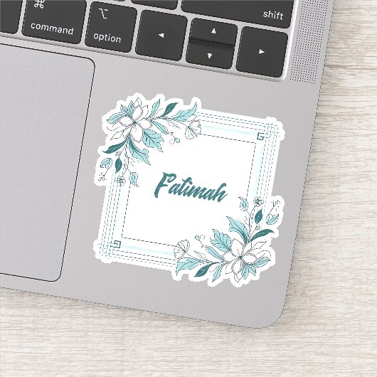 Minimale Moderne Bloemen Witte en Groene Naam Sticker (Detail)