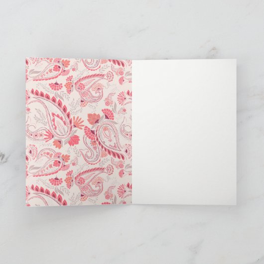 Minimale Moderne Blush Paisley Typography Wedding Bedankkaart (Binnen)
