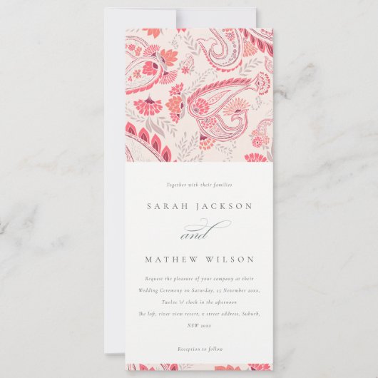 Minimale Moderne Blush Paisley Typography Wedding Kaart (Voorkant)