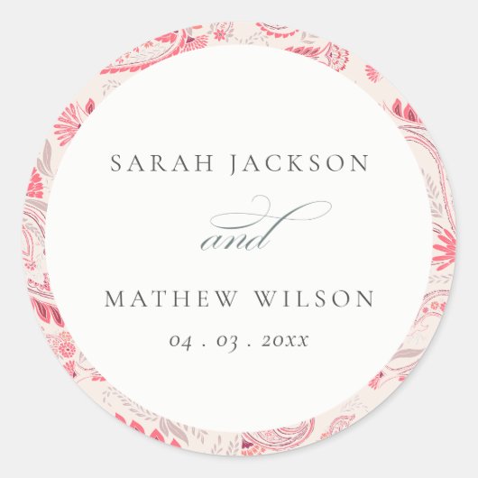 Minimale Moderne Blush Paisley Typography Wedding Ronde Sticker (Voorkant)