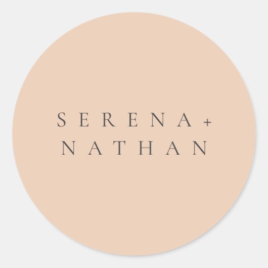 Minimale Moderne Blush Peach Fijne bruiloft Ronde Sticker (Voorkant)