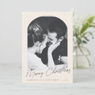 Minimale moderne boog foto Kerst brief ivoor Feestdagenkaart