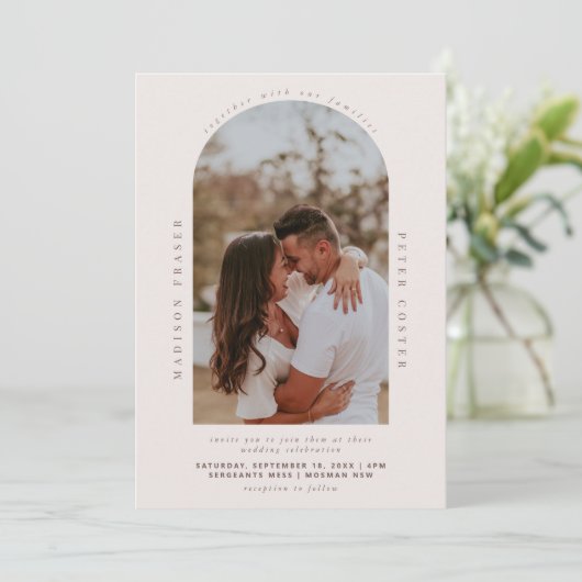 Minimale moderne bootfotobruiloft kaart (Staand voorkant)